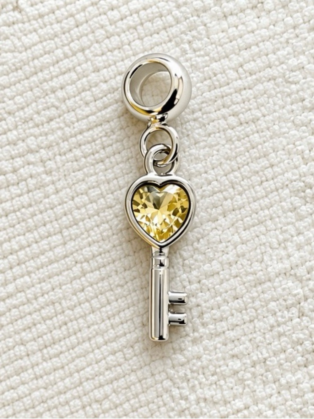 Silver Heart Key Dangle Charm  – Pandora Style